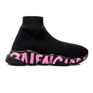 ALL BLACK BALENCIAGA SHOE WITH PINK GRAFFITI